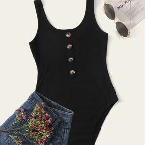 NWOT - Button Front Rib-knit Tank Bodysuit